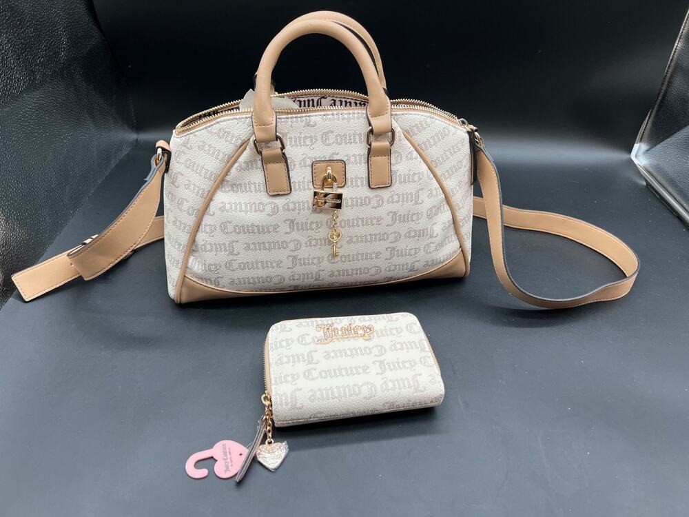 Juicy Couture Pecan White Under Lock & Key Dome Satchel Shoulder bag Medium